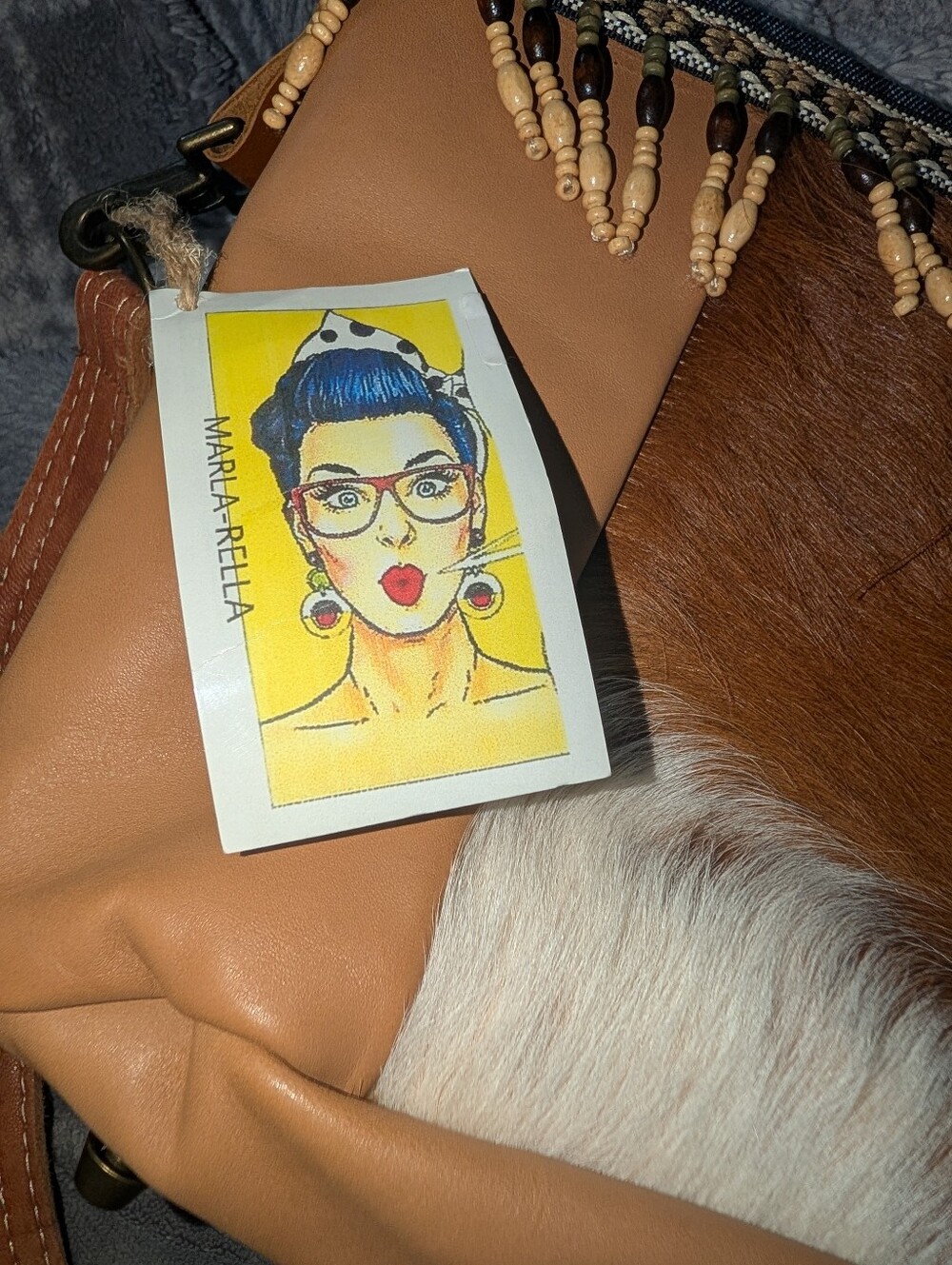 Marla Rella Cowhide leather purse with beaded fringe - Picture 9 of 11
